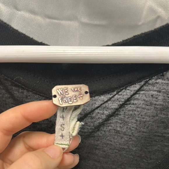 We The Free Black Semi Sheer High Low V-Neck Short Sleeve Tee - Picture 3 of 7